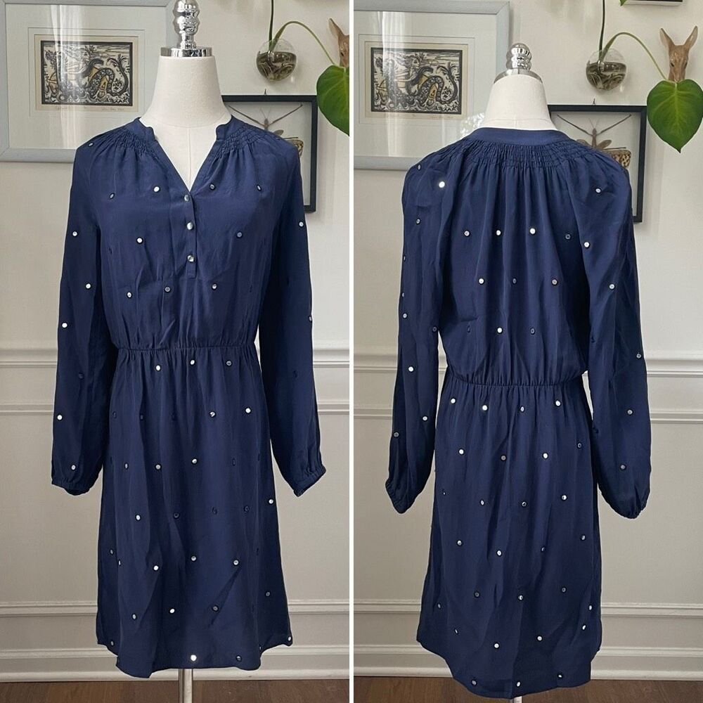 Lilly Pulitzer Turner Mirror Silk Navy Blue Shirt Dress $278 XS